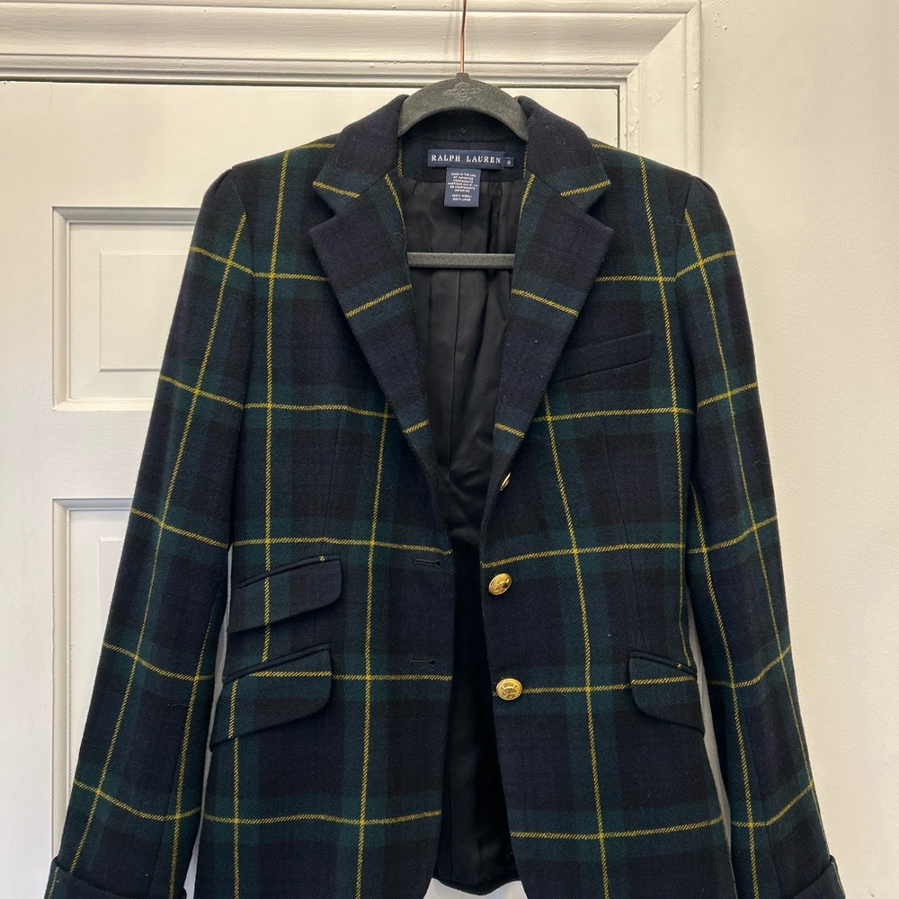 Ralph Lauren Single Breasted Tartan Wool Blazer